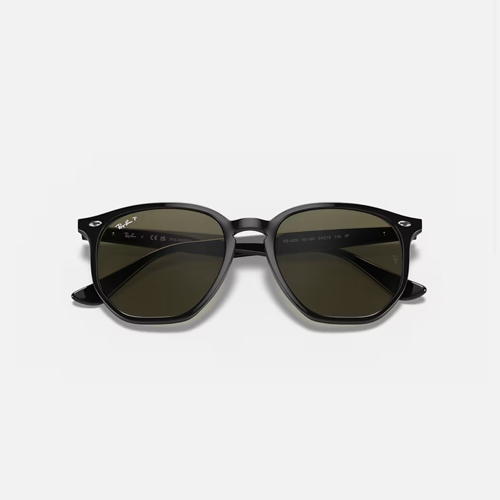 Polarized Ray-Ban Black Sunglasses with Dark Green Lenses - RB4306
